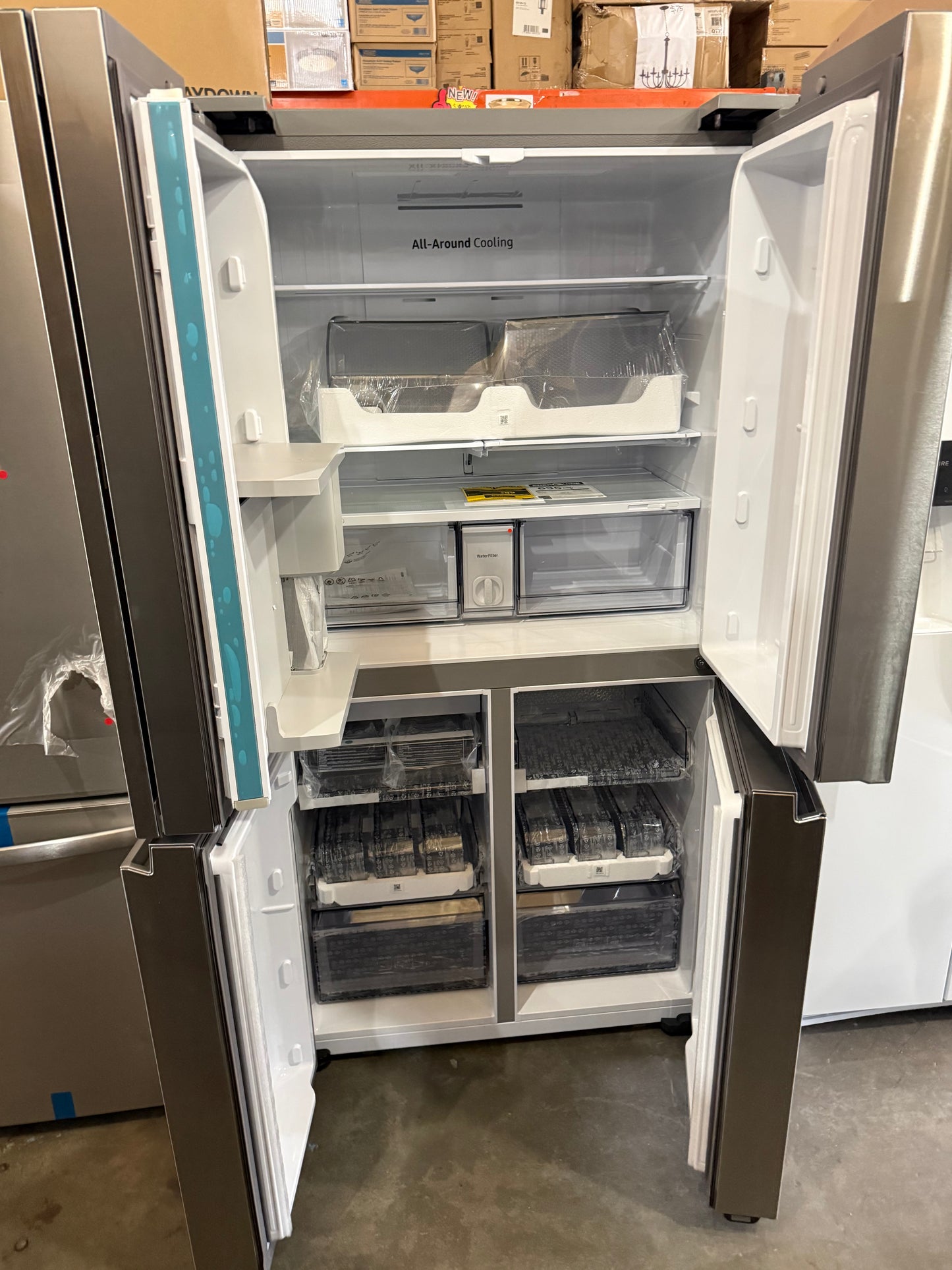 Samsung
Bespoke 36 in. 23 cu. ft. Counter Depth 4-Door Flex French Door Refrigerator in Stainless Steel with Beverage Center