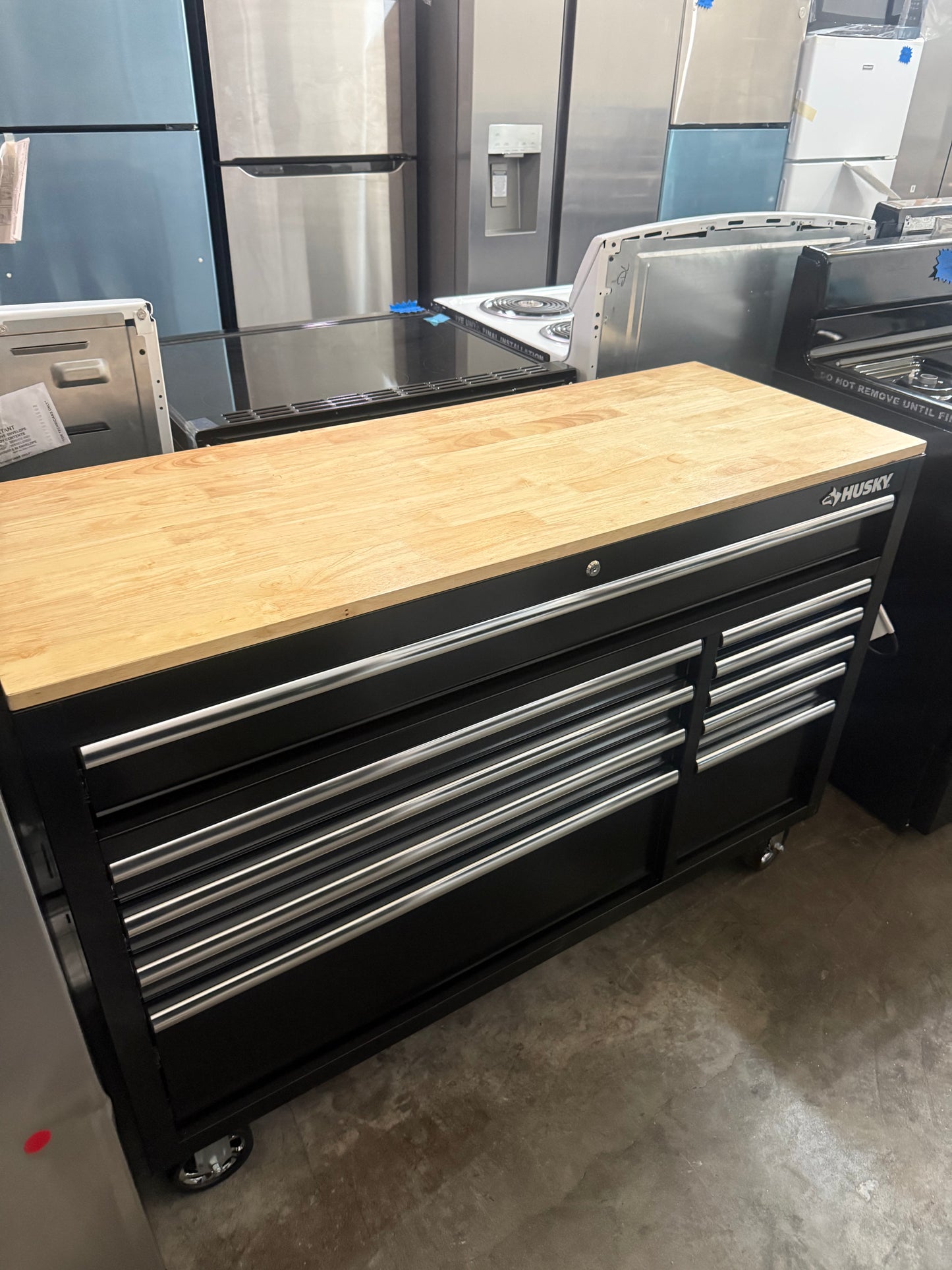 Shop Husky
Modular Tool Storage 52 in. W x 20 in. D Standard Duty Black Mobile Workbench Cabinet