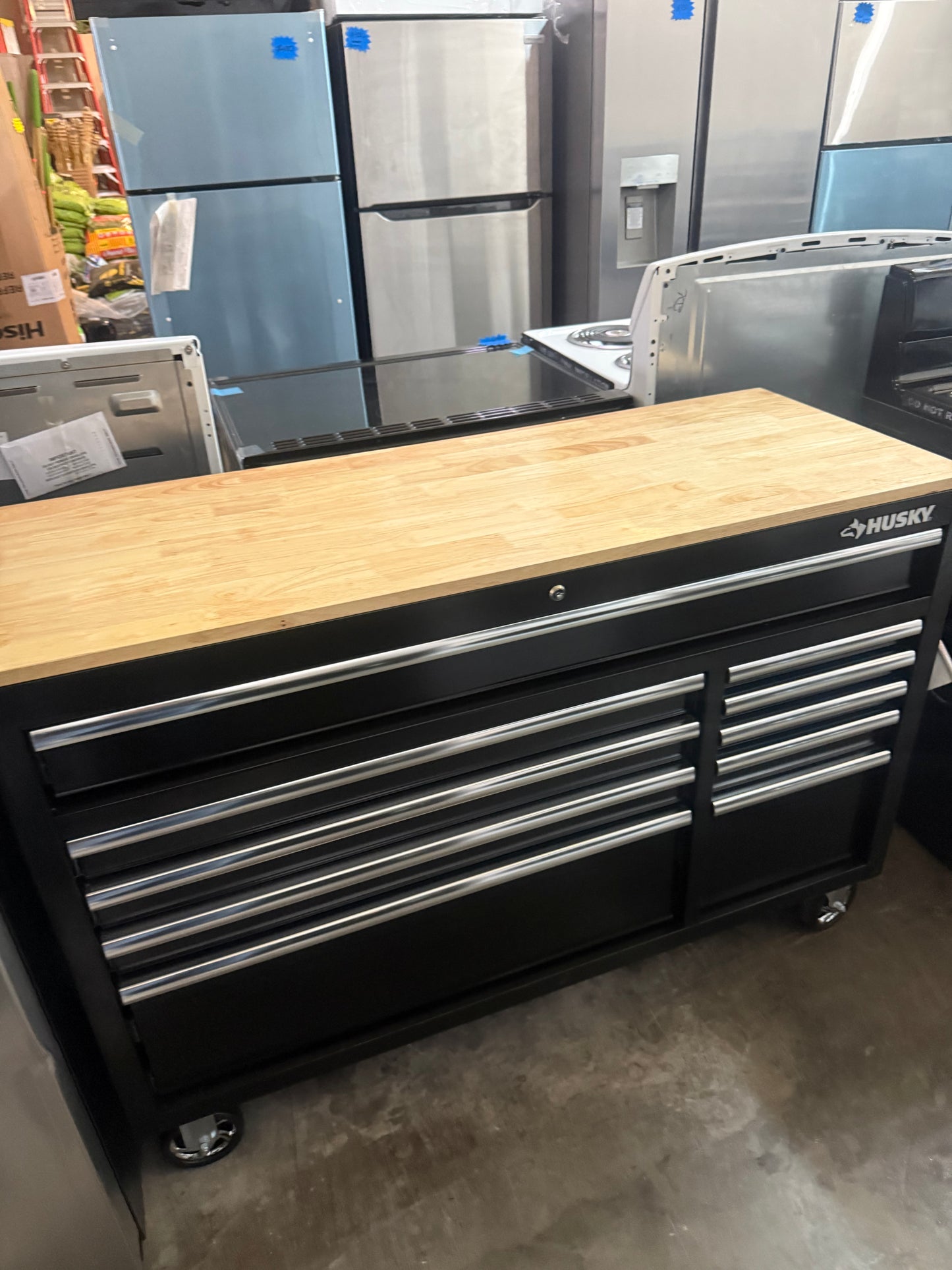 Shop Husky
Modular Tool Storage 52 in. W x 20 in. D Standard Duty Black Mobile Workbench Cabinet