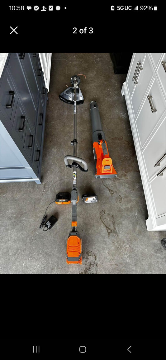 RIDGID
18V Brushless 14 in. Cordless Battery String Trimmer and Leaf Blower 2-Tool Combo Kit with 4.