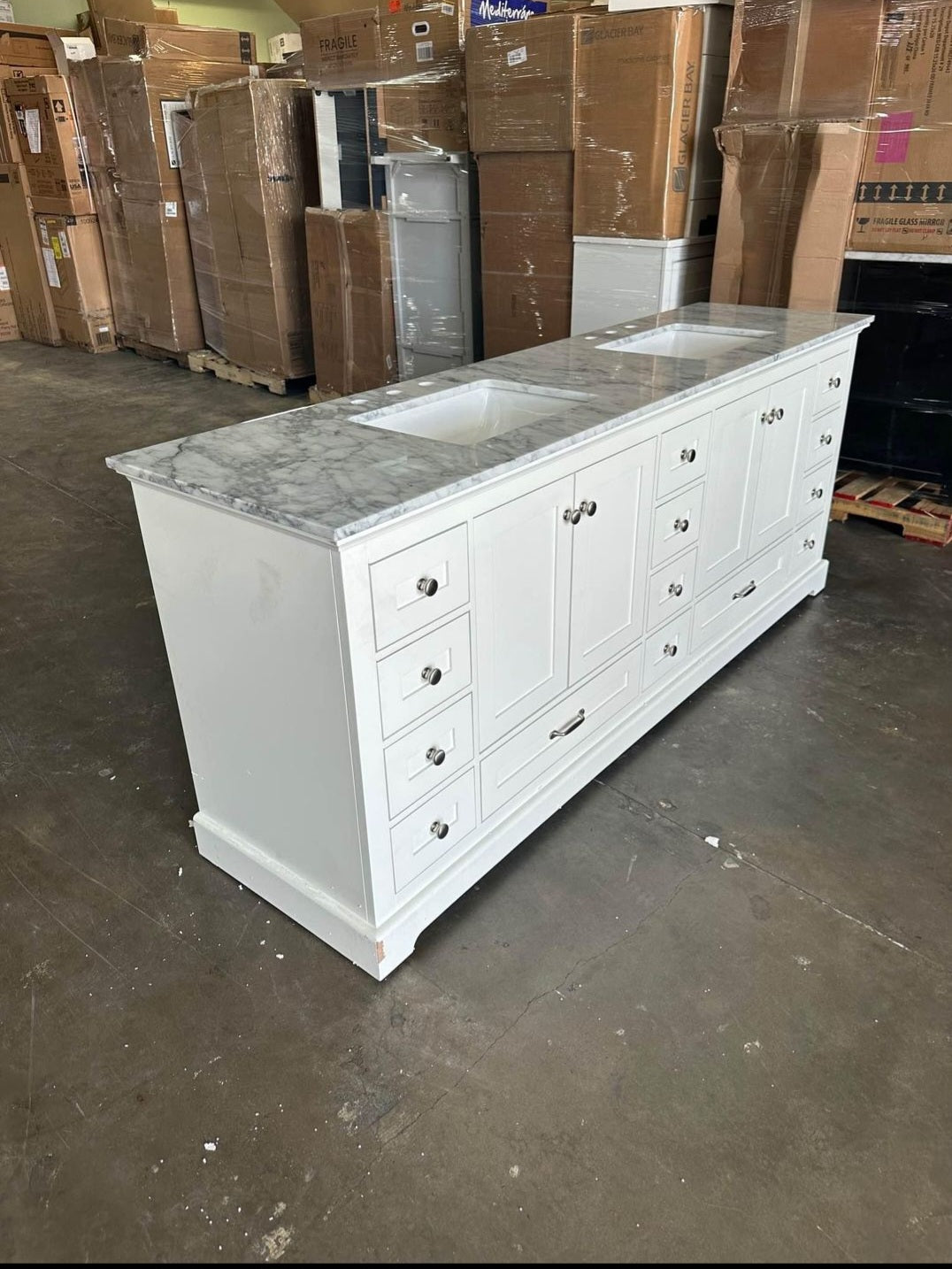 Lexora
Dukes 84 in. W x 22 in. D White Double Bath Vanity and Carrara Marble Top