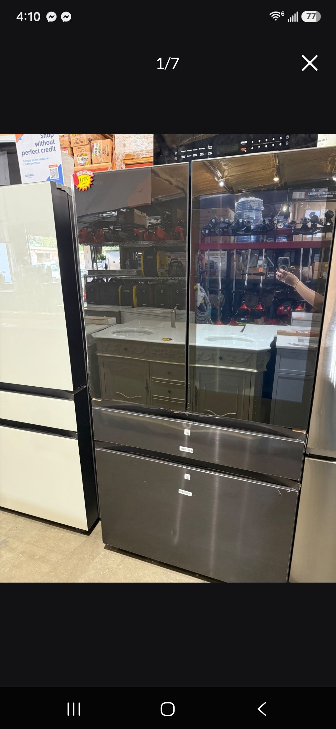 Bespoke 36in. 23cu.ft. Counter Depth 4-Door Charcoal Glass/Stainless Steel French Door Refrigerator