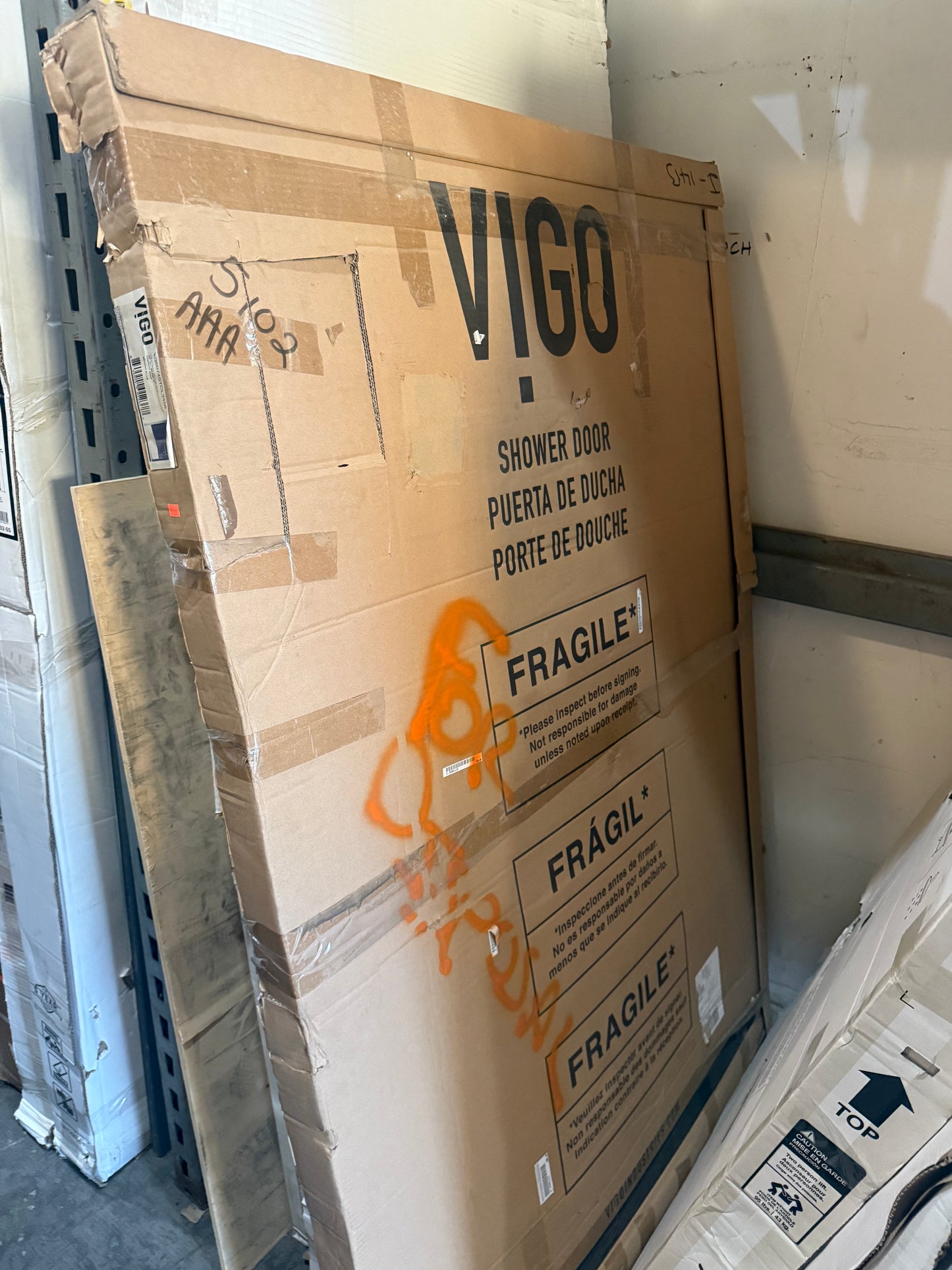 Vigo 34 in. W x 58 in. H Pivot Frameless Tub Door in Stainless Steel with 5/16 in. (8mm) Clear Glass