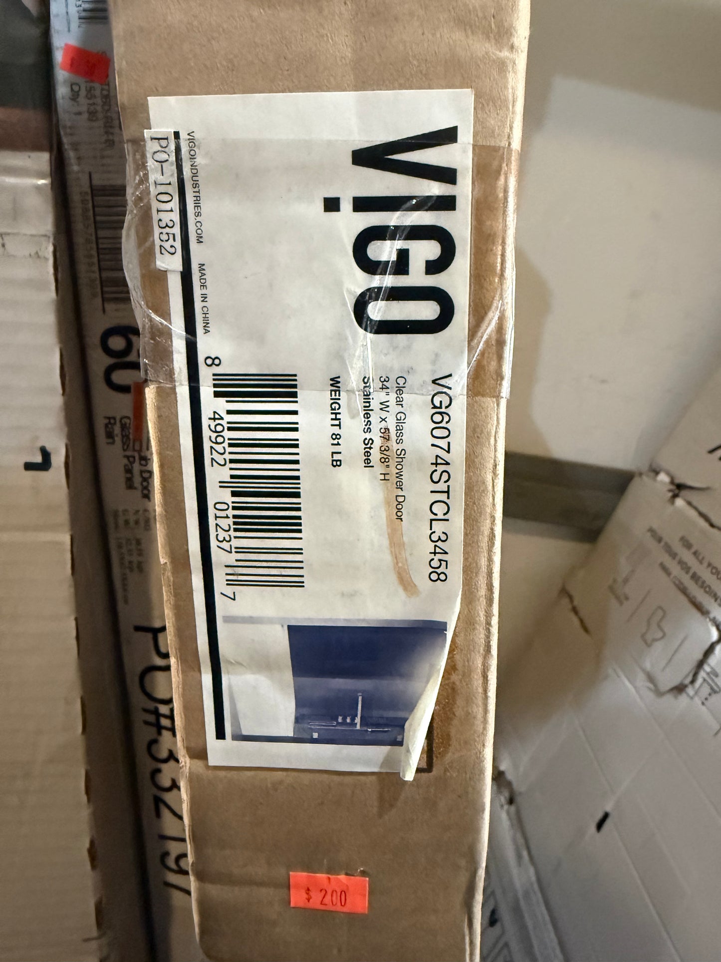 Vigo 34 in. W x 58 in. H Pivot Frameless Tub Door in Stainless Steel with 5/16 in. (8mm) Clear Glass