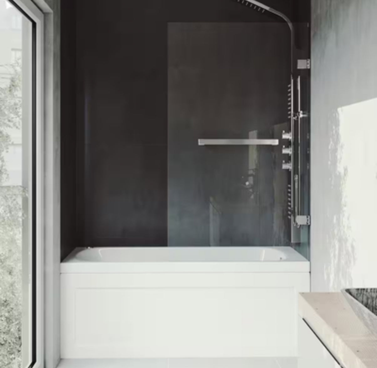 Vigo 34 in. W x 58 in. H Pivot Frameless Tub Door in Stainless Steel with 5/16 in. (8mm) Clear Glass